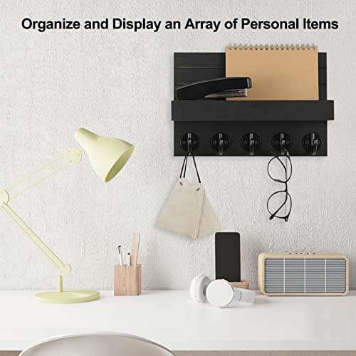 Lwenki Key Holder for Wall, Decorative Key and Mail Holder with Shelf Has Large Hooks for
