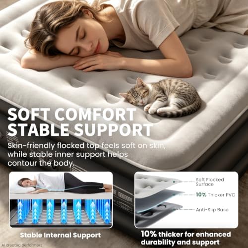 OhGeni Air Mattress Queen with Built in Pump, 18" Raised Blow up Bed, 800lb