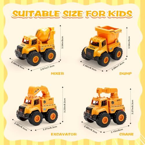 Construction Truck Toys for Toddlers 1-3, Push and Go Toy Vehicles Set with Mixer