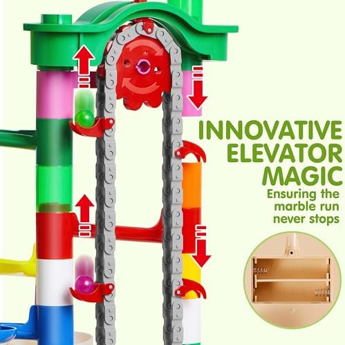 JOYIN 236Pcs Glowing Marble Run with Motorized Elevator- Construction Building Blocks