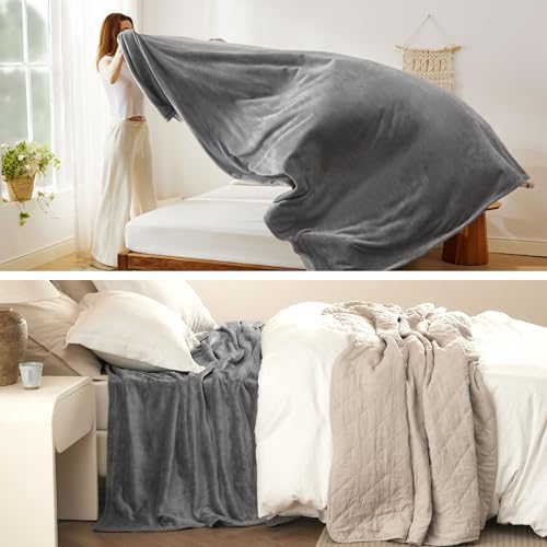 Bedsure Fleece Bed Blankets Queen Size Grey