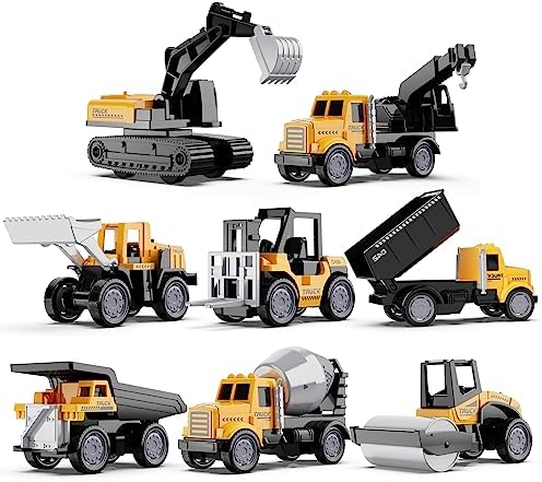 HONGTUO Alloy Mini Construction Vehicles, 8Pcs Die-cast Construction Toys