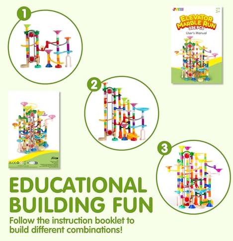 JOYIN 236Pcs Glowing Marble Run with Motorized Elevator- Construction Building Blocks