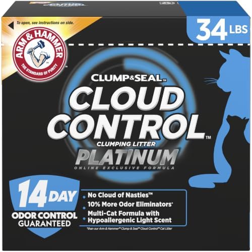 ARM & HAMMER Cloud Control Platinum- Improved Packaging Clumping Cat Litter, 34 lb