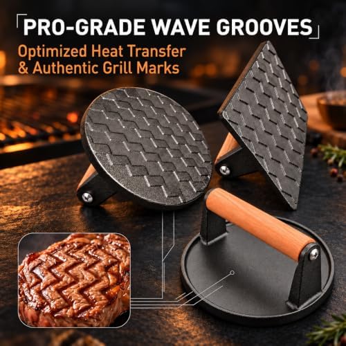 5 Pcs Smash Burger Press Kit, Cast Iron Burger Smasher, Steak Weight