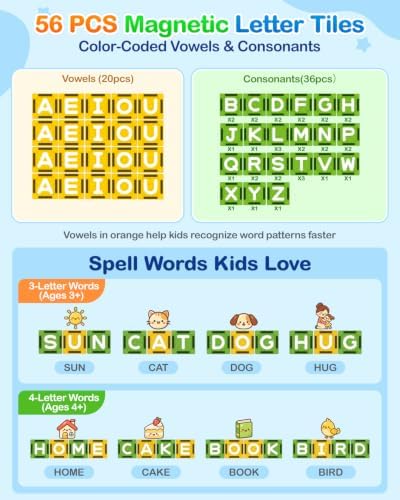 56pcs Mini Magnetic Tiles Letters Alphabet Learning Travel Toy for Kids 3-8