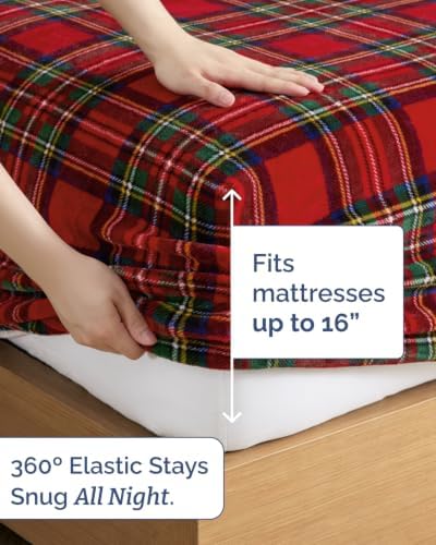 Fleece Sheets Twin XL Size Set - 3-Piece Velvet Flannel Sheet Set - Tartan