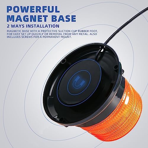 Amber Rooftop Beacon Strobe Lights w/Magnetic Base, 1-Pcs