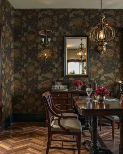 Vintage Peel and Stick Wallpaper Floral Contact Paper 17.3x98.4in |Retro Victorian Dark