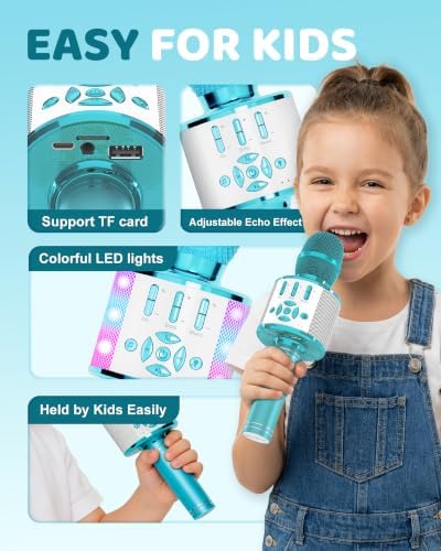 Kids Karaoke Microphone Machine Toys for Girls Bluetooth Microphone with LED Light