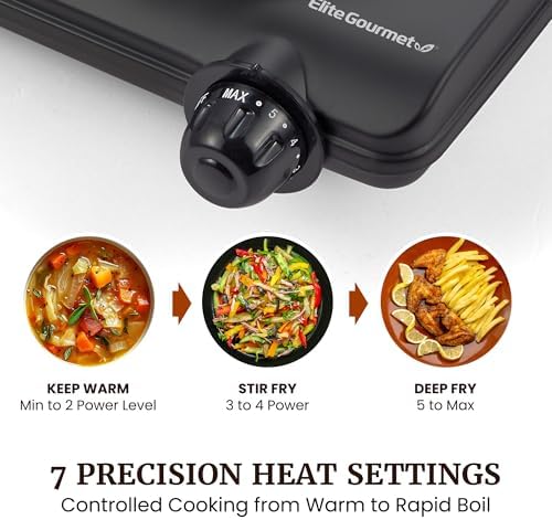 Elite Gourmet Electric Burner, 1000W Cast Iron Hot Plate, 7 Heat Settings
