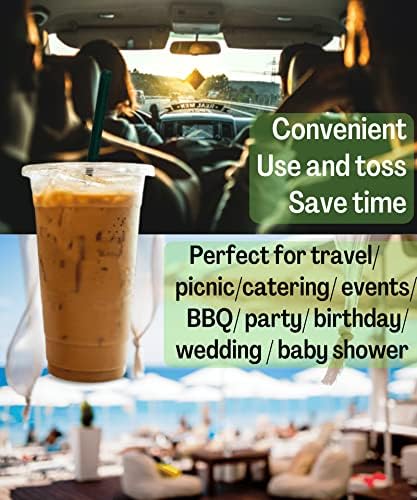 Cappatua 20 oz Clear Plastic Cups with Lids and STRAWS