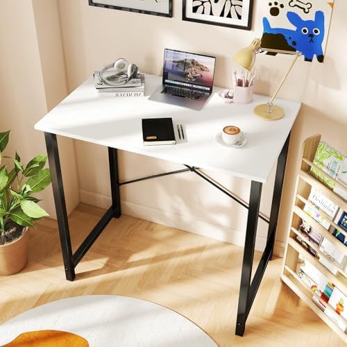 DUMOS 32 Inch Small Computer Desk, Home Office Desks for Bedroom, White
