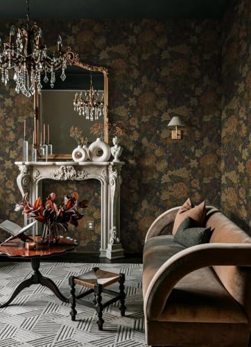 Vintage Peel and Stick Wallpaper Floral Contact Paper 17.3x98.4in |Retro Victorian Dark