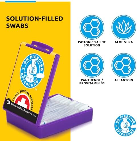 Dr. Piercing Aftercare Swabs – Piercing Bump Saline Solution for Cleansing Earring, Nose