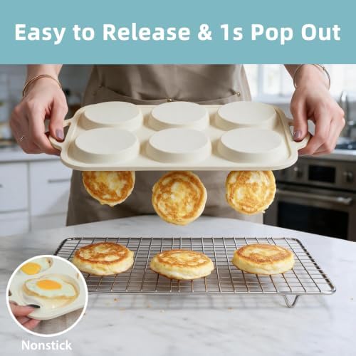 Nonstick Silicone Muffin Top Pan: 4 Inch Jumbo Silicone Egg Molds Frame