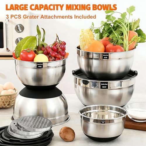 Thickened Heavy-Duty 26pcs Stainless Steel Bowl, Mixing Bowl Set with Lid