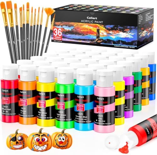 Caliart Acrylic Paint Set of 36 Colors with 12 Brushes