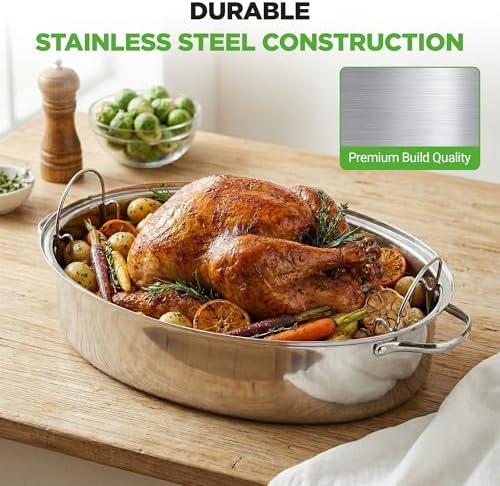 NutriChef 20" Oval Roasting Pan with Rack and Lid