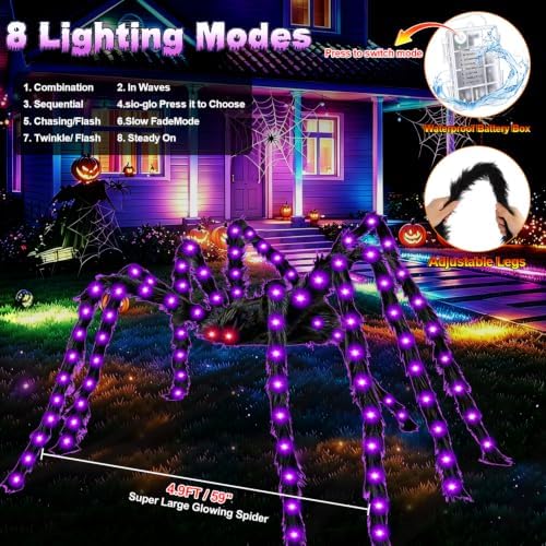 Halloween Decorations Outdoor, 250 LED Halloween Giant Spider Web Lights