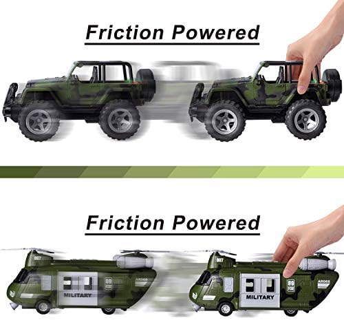 JOYIN Military Vehicles Toy Set of Friction Powered Transport Helicopter and Military