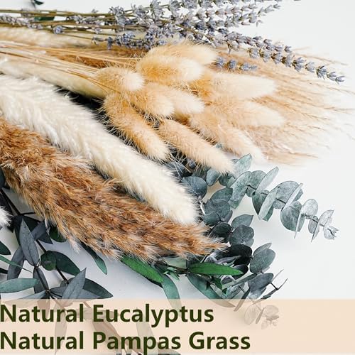 Green Pampas Grass Boho Bouquet – Exquisite Lavender and Eucalyptus Dried Flower