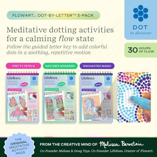Lifelines FlowArt Mini Activity Pads, 3-Pack, Dot-by-Letter Coloring Books