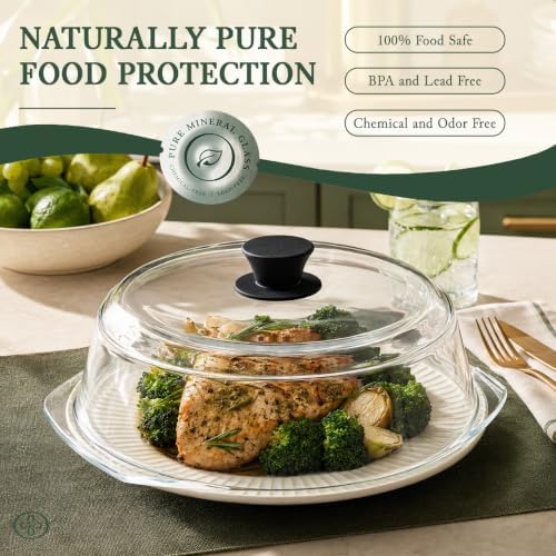 Le'raze Tall Glass Microwave Splatter Cover - Cool Touch Easy Grip Handle