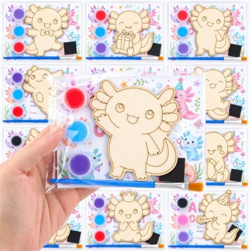 Bafeil 24 Set Axolotl Party Favors, DIY Wooden Painting Axolotl Craft Kit