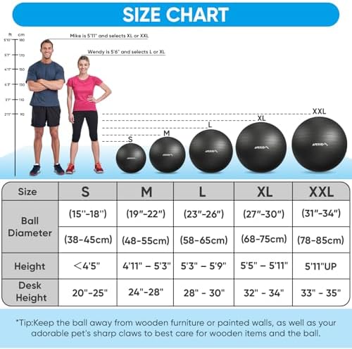 APEXUP Yoga Ball, 660 lbs Anti-Burst Exercise Ball with Pump, 5 Sizes