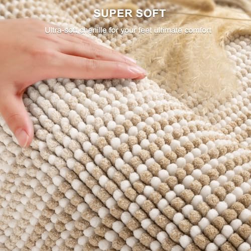 Bathroom Rugs Sets 2 Piece, Non Slip Boho Bath Mats, Beige