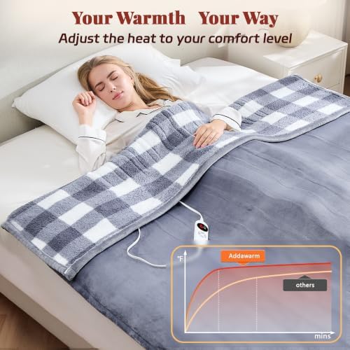 Heated Blanket Twin 62x84, Flannel & Sherpa, 6 Heat Levels 1-12H Timer