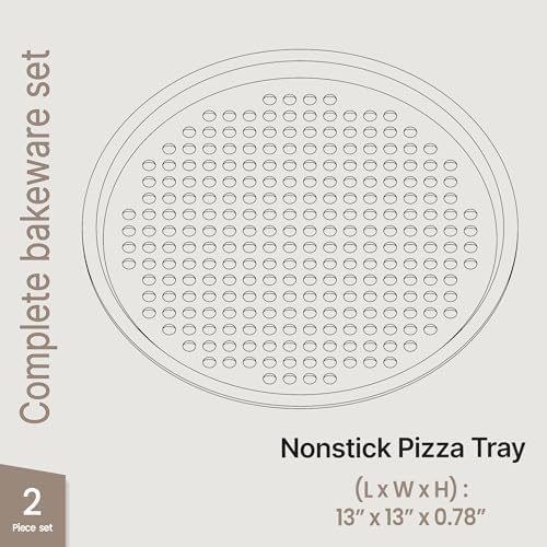 Bakken Pizza Baking Pan - Round Perforated Carbon Steel Pan with Non-Stick Marble Coating