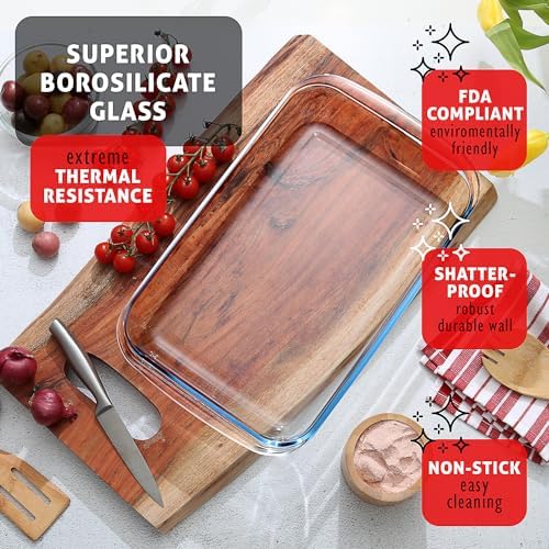 EATEX 8-Piece Deep Glass Casserole Dishes for Oven with Plastic Lids