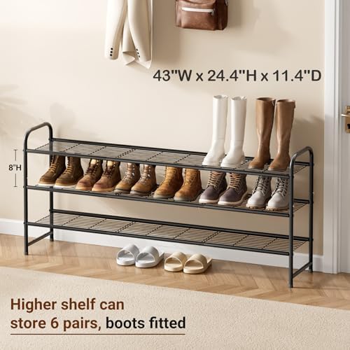 3-Tier Long Shoe Rack for Closet Metal Shoe Organizer for Entryway