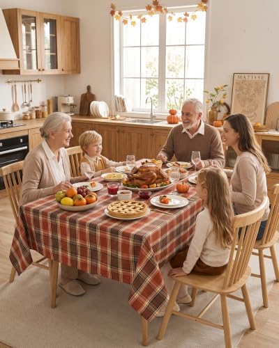 Fall & Thanksgiving Tablecloth Rectangular, Tartan Plaid, 60"x84"
