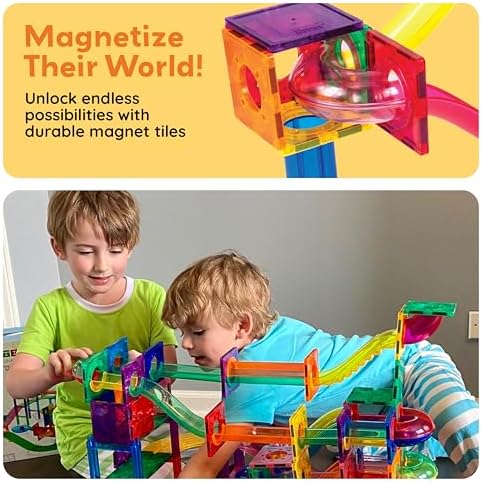 PicassoTiles 100 Piece Marble Run Magnetic Tiles Race Track STEM Ages 3+