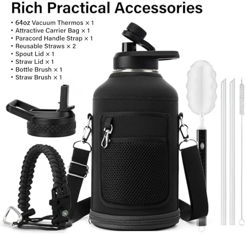 DYSANKY Insulated Water Bottle with Straw Lid & Portable Carrier Bag, 64oz