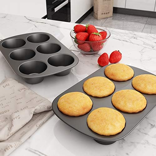 Tiawudi 3 Pack Jumbo Nonstick Muffin Pan, 6 Cup Carbon Steel Cupcake Pan