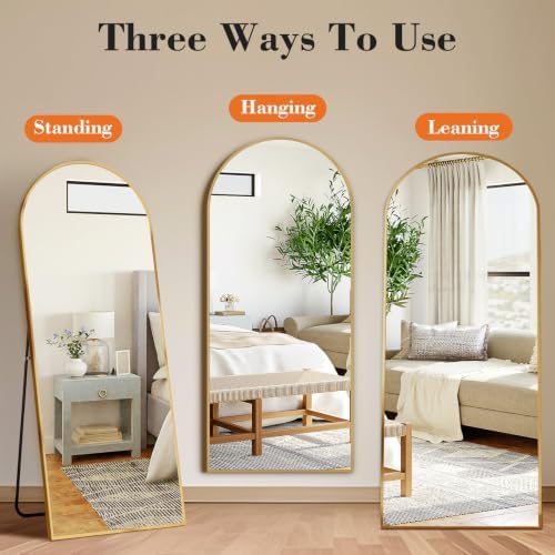 DUMOS 64"x21" Arched Full Length Mirror with Stand, Full Body Floor Mirror