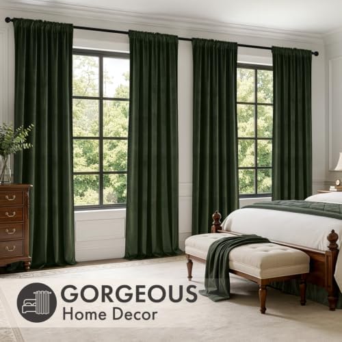 MIULEE Olive Green Velvet Curtains 4 Panels Set Back Tab 40x84 Inch Long