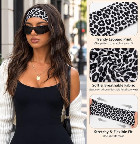 TERSE Cheetah Print Headbands for Women Trendy, Elastic Leopard Head Bands