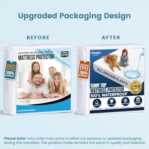 Utopia Bedding 100% Waterproof Queen Size Mattress Protector Noiseless