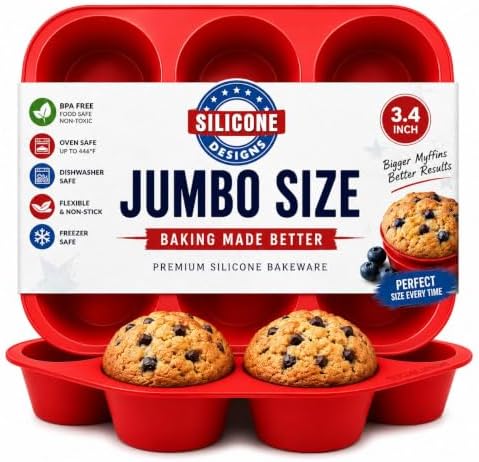 Silicone Texas Muffin Pan 6-Cups, Jumbo Muffin Pan Set of 2