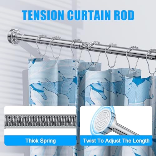 TEECK Shower Curtain Rod, 32-80 inch Adjustable Spring Tension Curtain Rod