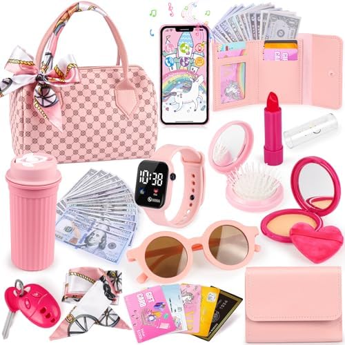Oisacirg Play Purse with Watch, Phone, Pretend Play Toys for Girls Ages 3-8