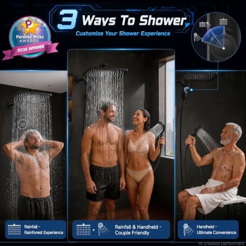 Veken 12" Rain Shower Head with Handheld,High Pressure Power Wash,Magnetic