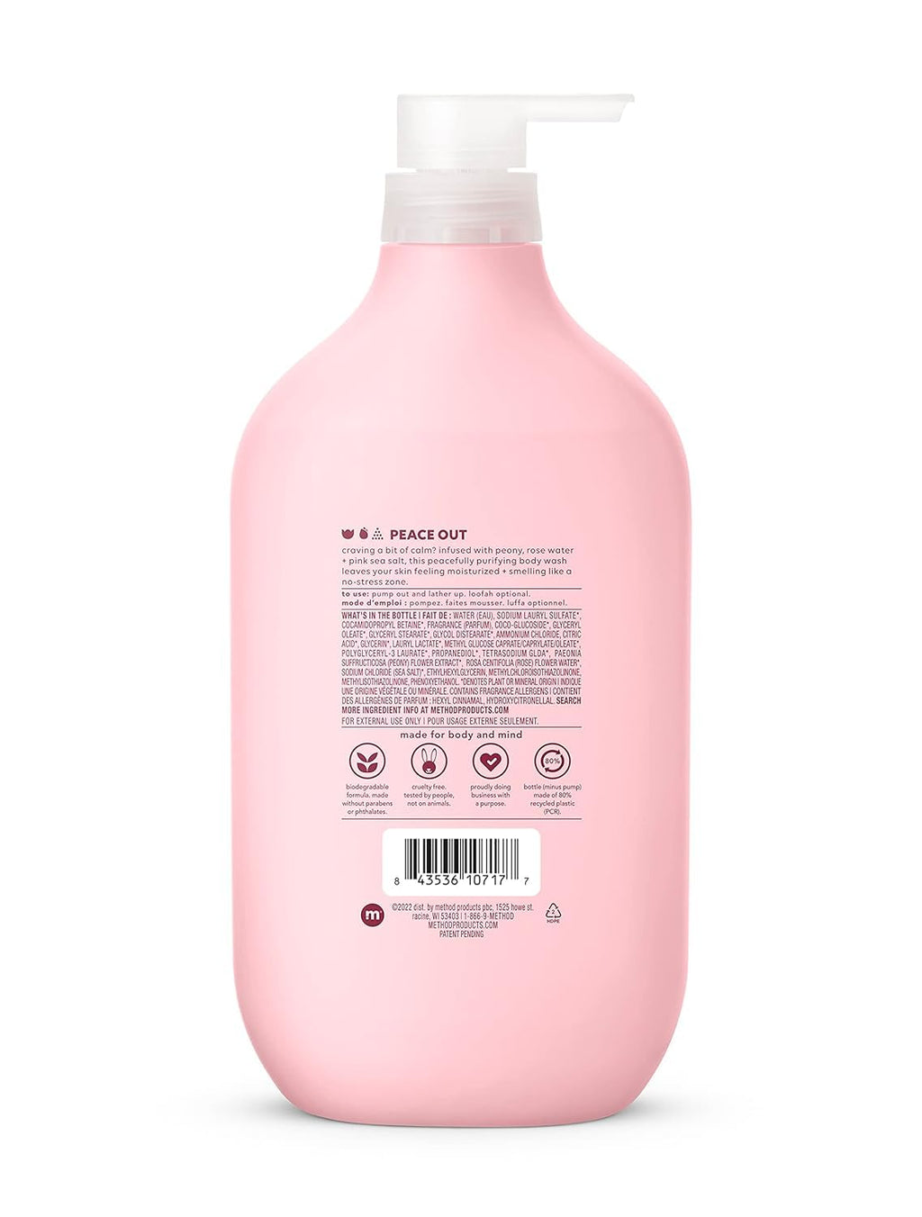 Method Body Wash, Pure Peace, Paraben and Phthalate Free, 28 oz (Pack of 1)