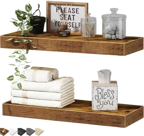 QEEIG Bathroom Floating Shelves for Wall (Brown, Set of 2, 15.7")