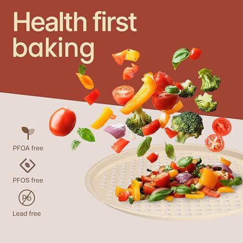 Bakken Pizza Baking Pan - Round Perforated Carbon Steel Pan with Non-Stick Marble Coating